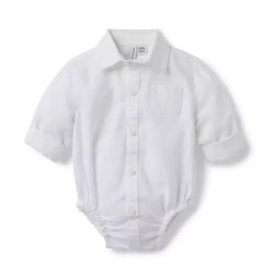 Janie & Jack Baby Linen Blend White Collared Bodysuit New Size 6-12 Months